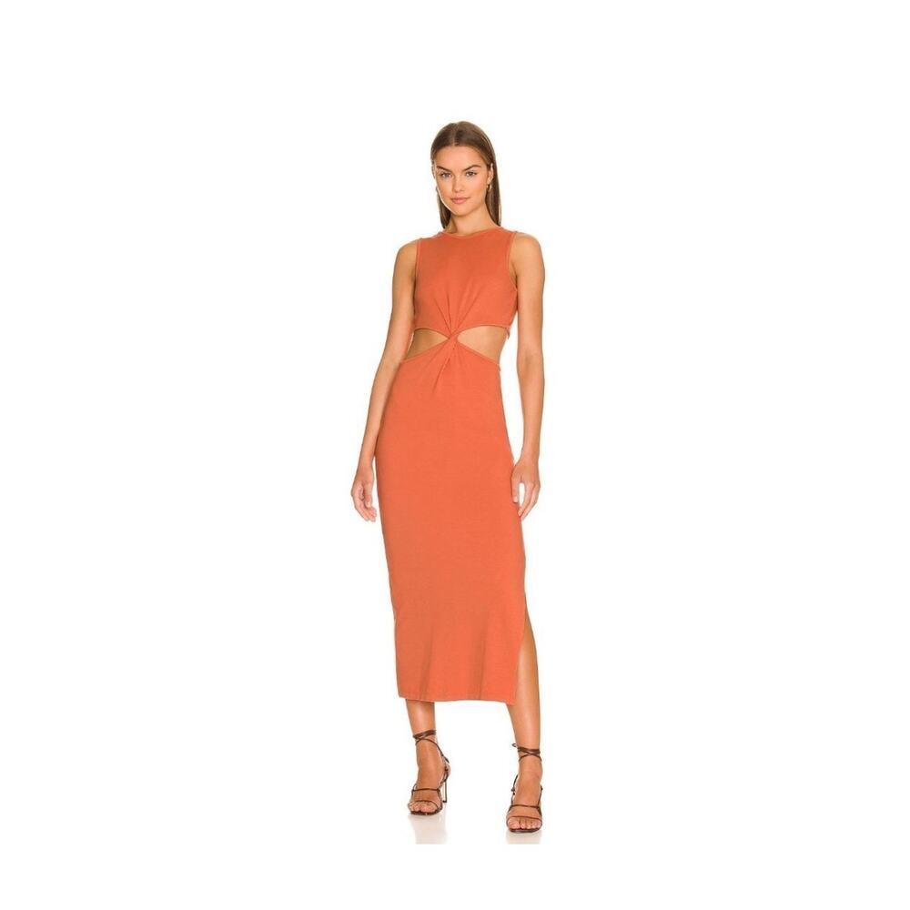 Sundry High Neck cutout sleeveless midi sundress dress Stretchy XL Orange